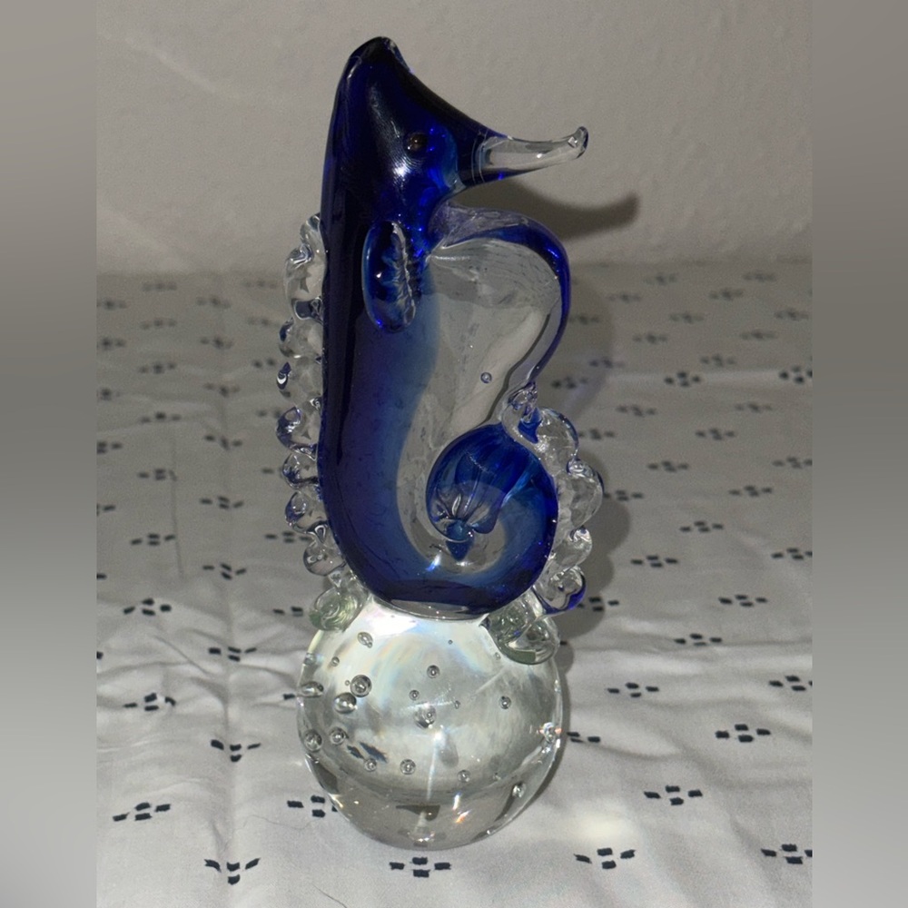 Blue Glass Seahorse Sculpture
